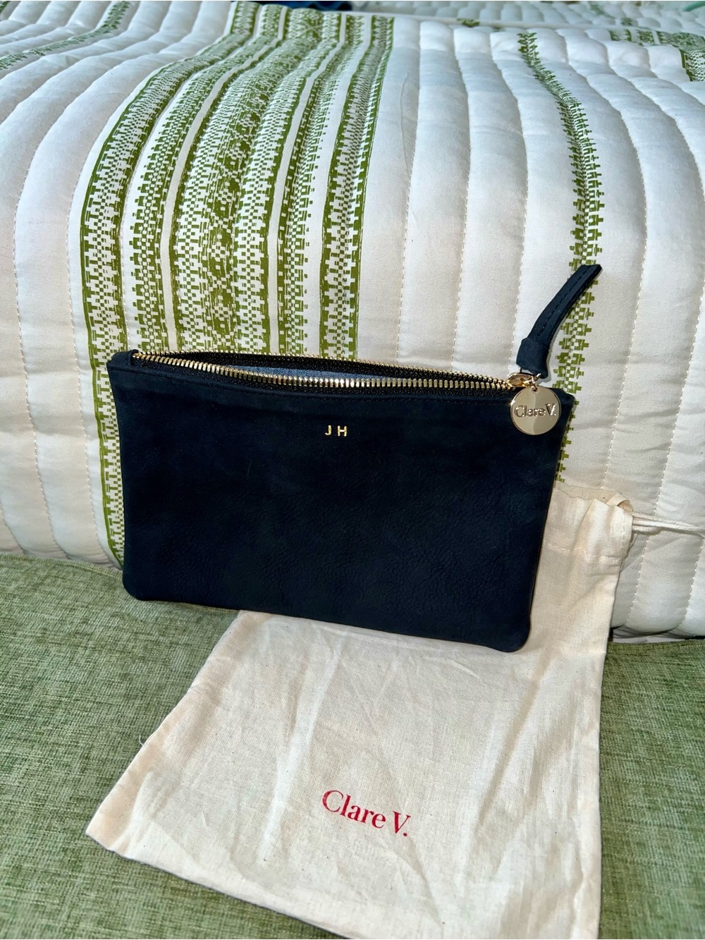 Clare V Black Leather Zip Wristlet with Gold Hardware